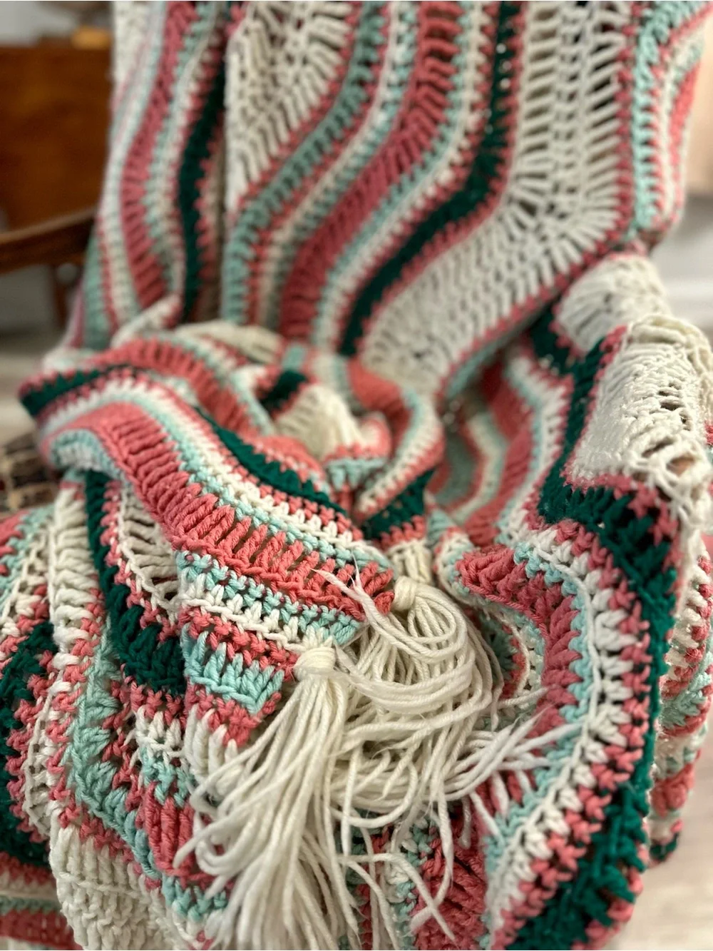 Vintage 1980s Cozy Crochet Afghan Throw Blanket — Multicolor
